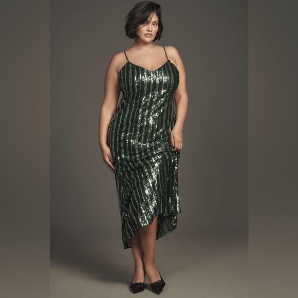 NWT Maeve Sleeveless Sequin Stripe Midi Dress in Green Size Medium. - Picture 14 of 16